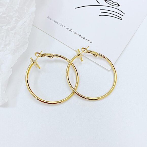 40mm Gold Plated Stainless Steel Hoop Earrings with Love Heart & Star Design, Hy - Picture 2 of 6